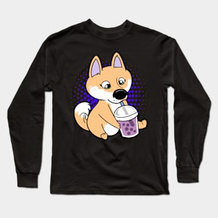 Shiba Inu Dog Kawaii Anime Bubble Tea Boba Long Sleeve T-Shirt